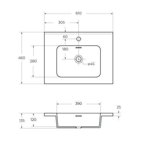 Раковина из искусственного камня Cezares 50203 60х50 подвесная цвет белый 1 отверстие под смеситель - фото 2