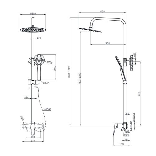 Душевая стойка Tokito Kin TOK-RAI-KIN1016 настенная цвет золото - фото 3