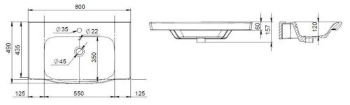 Раковина из сантехнического фарфора Am.Pm Like M80WCC0802WG 80х50 встраиваемая цвет белый 1 отверстие под смеситель - фото 3