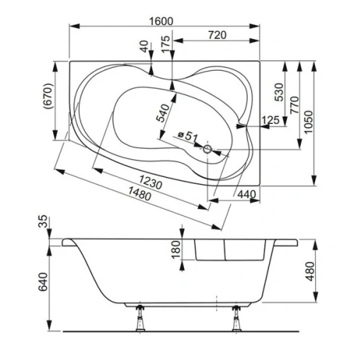 Ванна акриловая Vagnerplast Melite VPBA163MEL3PX-04 160х105 пристенная асимметричная без каркаса - фото 3