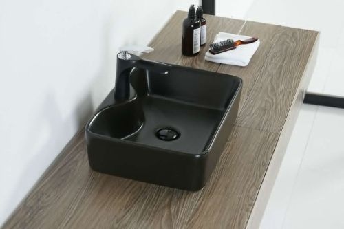 Раковина из сантехнического фарфора Orange B01-475mb 50х40 накладная цвет черный 1 отверстие под смеситель - фото 4