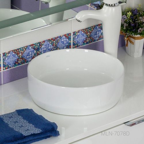 Раковина из сантехнического фарфора Melana 7078D-805 40х40 накладная цвет белый без отверстий под смеситель