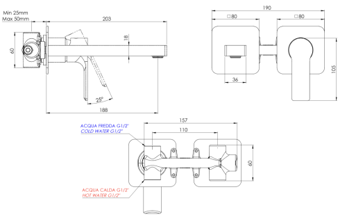 Смеситель для раковины Mariani Kali B14565KLP встраиваемый в стену черный - фото 3