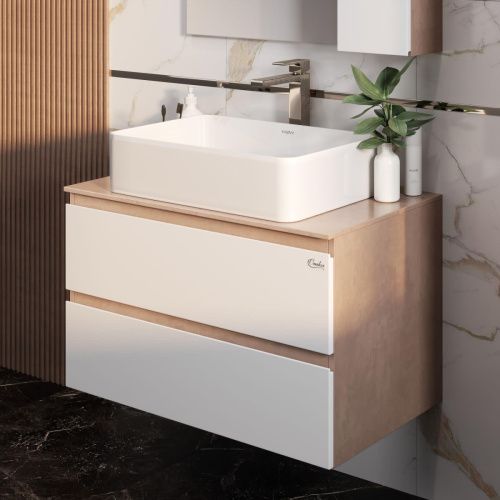 Тумба под раковину Onika Алеста 108054 80х50 подвесная цвет белый/бежевый - фото 2