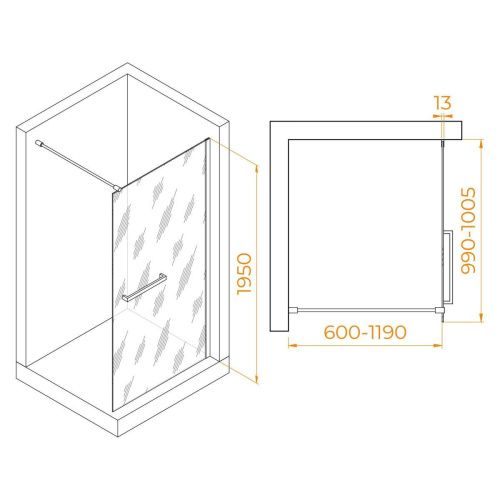 Душевая перегородка RGW Walk In 35104010-14 100х195 стекло прозрачное профиль черный - фото 2