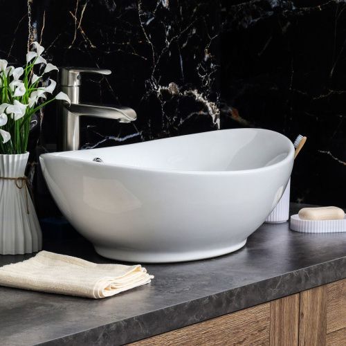 Раковина из сантехнического фарфора Melana 7027A-805 60х40 накладная цвет белый без отверстий под смеситель - фото 5