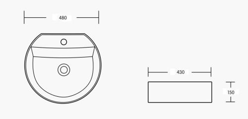 Раковина из сантехнического фарфора Milleau GLACE MU7055-GW 50х40 накладная цвет белый без отверстий под смеситель - фото 2