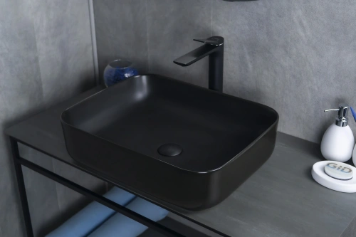 Раковина керамическая Gid Geométrico 53350 50х40 накладная цвет черный без отверстий под смеситель - фото 5