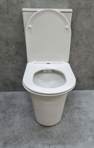 Унитаз напольный с бачком CeramaLux 1223A белый с сиденьем микролифт безободковый душевой смыв - фото 3