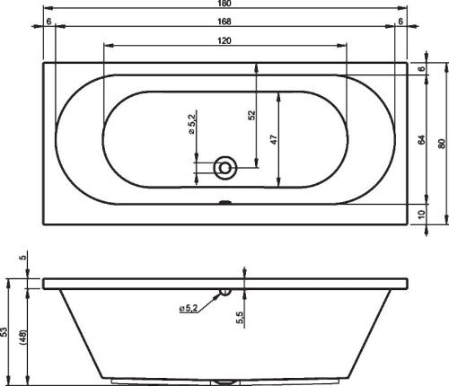 Ванна акриловая Riho CAROLINA B056001005 180х80 пристенная прямоугольная без ножек - фото 2