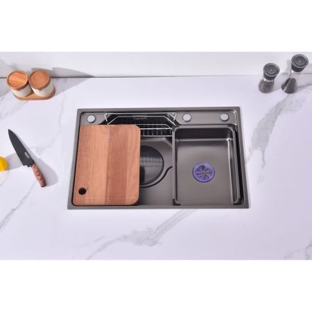 Кухонная мойка Fmark FSC7846Q 80х45 цвет серый поверхность матовая