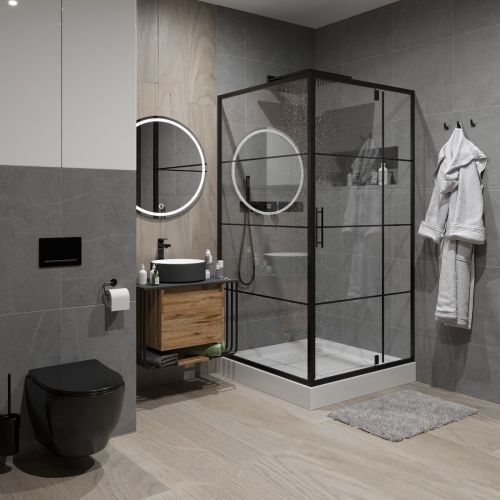 Душевой уголок Niagara Nova _02900831BLACK 90х90 стекло с рисунком профиль черный без поддона - фото 2