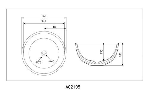 Раковина керамическая Abber BEQUEM AC2105MB 40х40 накладная цвет черный без отверстий под смеситель - фото 4