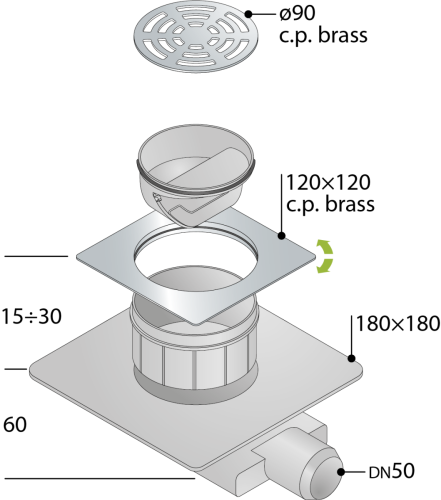 Душевой трап OMP Tea Tirana 2665.591.8 10х10 хром - фото 2