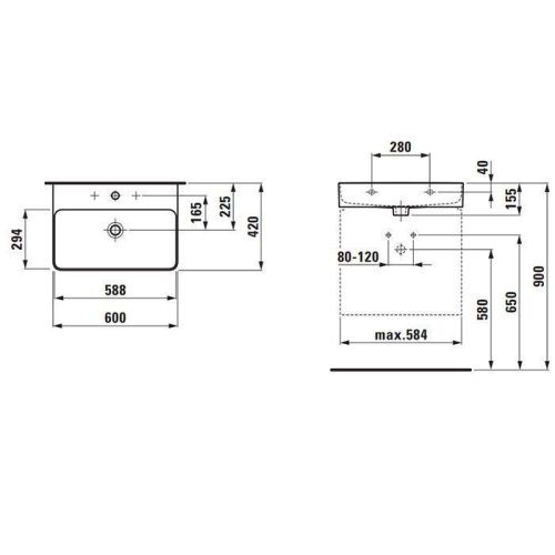 Раковина керамическая Laufen VAL 8.1028.3.000.104.1 60 см накладная цвет белый 1 отверстие под смеситель - фото 2