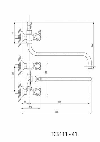 Cмеситель для ванны и душа TSARSBERG TSB-111-41 настенный хром - фото 4