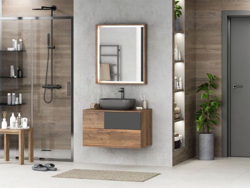 Тумба под раковину Misty Коломбо П-Кол-01080-074П 80х50 подвесная цвет серый/коричневый - фото 5