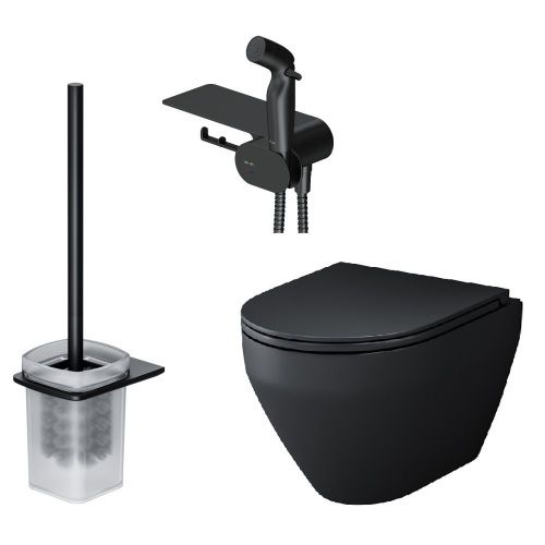 Унитаз подвесной Am.Pm Spirit V2.0 CK70H1103B черный с сиденьем микролифт безободковый каскадный смыв - фото 2