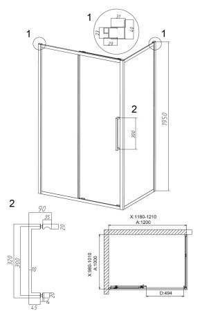 Душевой уголок Grossman Cosmo 120.K33.02.1210.21.02 120х100 стекло шиншилла профиль черный без поддона