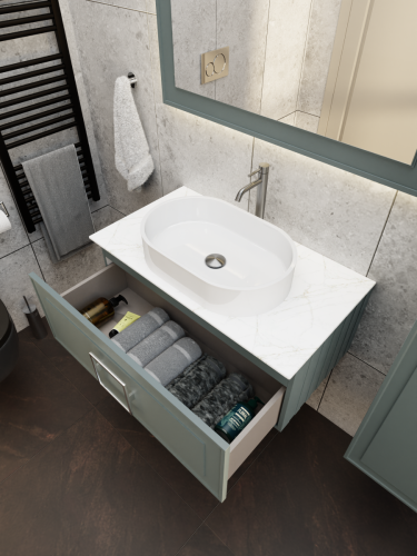 Тумба со столешницей La Fenice CUBO NFNC-01-CUB-G-80-3-GG 80х50 подвесная цвет синий/серый - фото 5