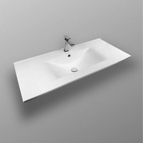 Раковина из сантехнического фарфора Bond Cube S05-1000 100х46 встраиваемая цвет белый глянцевый 1 отверстие под смеситель - фото 5