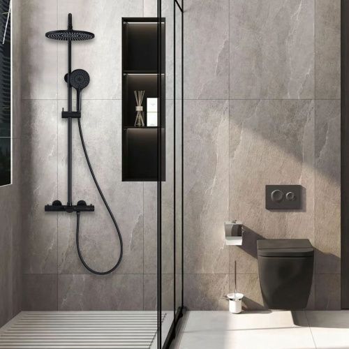 Душевая стойка Vincea Esse VSFS-1E1TMB настенная цвет черный с термостатом - фото 3