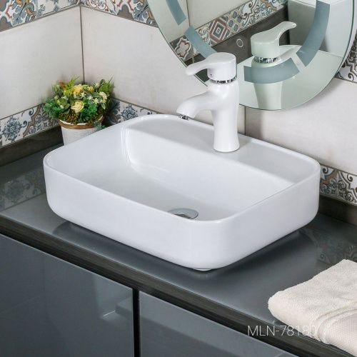 Раковина из сантехнического фарфора Melana 78180-805 50х40 накладная цвет белый 1 отверстие под смеситель - фото 3