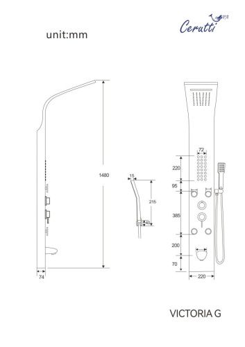 Душевая панель Cerutti SPA CT9978 настенная цвет золото - фото 3