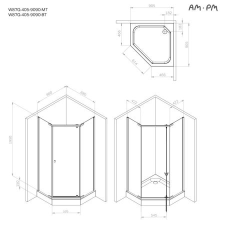 Душевой уголок Am.Pm Sunny W87G-405-9090-MT 90х90 стекло прозрачное профиль хром без поддона