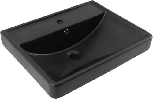 Раковина керамическая Aquanet Ирис 00329247 60х47 полувстраиваемая цвет черный 1 отверстие под смеситель - фото 4