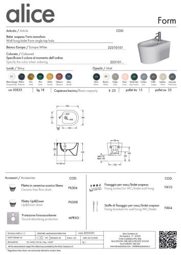 Биде подвесное Alice Form 22310101 цвет белый - фото 4