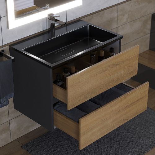 Раковина из искусственного камня Uperwood Barsa 3939193462 70х50 полувстраиваемая цвет черный - фото 3