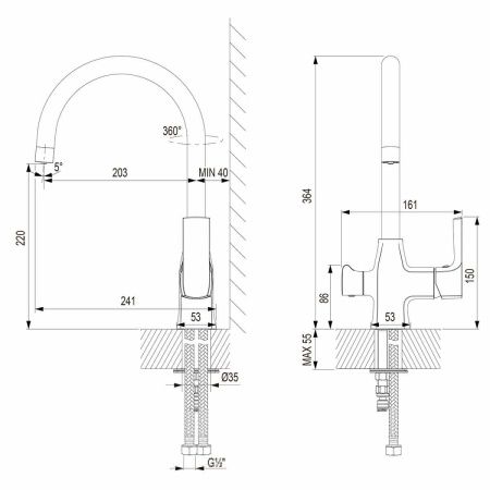 Смеситель для кухни LeMark Ursus LM7261BLR на мойку черный/золото