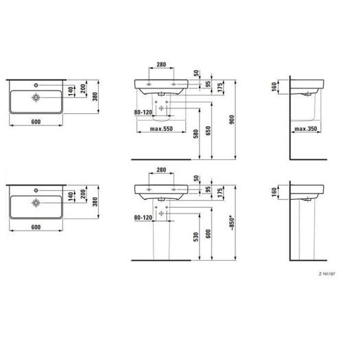 Раковина керамическая Laufen Pro 8.1895.9.000.109.1 60 см подвесная цвет белый без отверстий под смеситель - фото 2