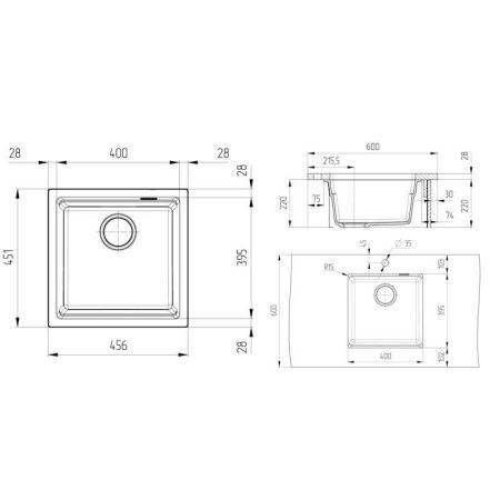 Кухонная мойка Grandex Aqua 500105 45х45 цвет черный поверхность матовая