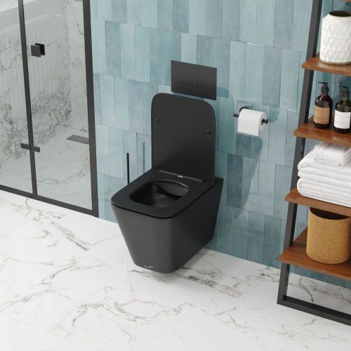 Унитаз подвесной Cerutti SPA CT9163 черный с сиденьем микролифт безободковый каскадный смыв - фото 2