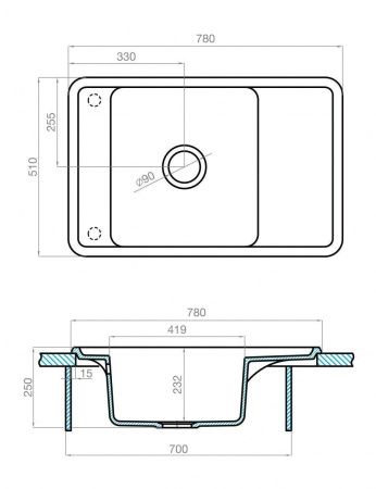 Кухонная мойка Aquaton Беллис 1A725032BS270 80х50 цвет коричневый поверхность матовая