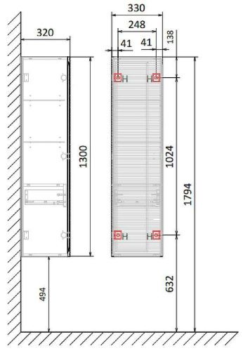 Шкаф-пенал Jorno KARAT Kar.04.130/P/W 30х130 подвесной цвет белый - фото 5