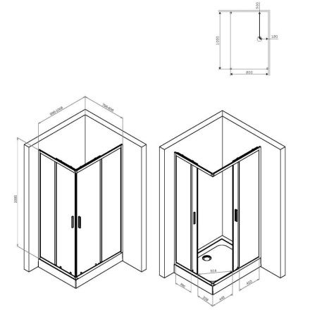 Душевой уголок Am.Pm Gem S W93G-404-100280-BT 100х80 стекло прозрачное профиль черный без поддона