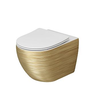 Унитаз подвесной Grossman Color GR-4411GWS золото/белый с сиденьем безободковый каскадный смыв