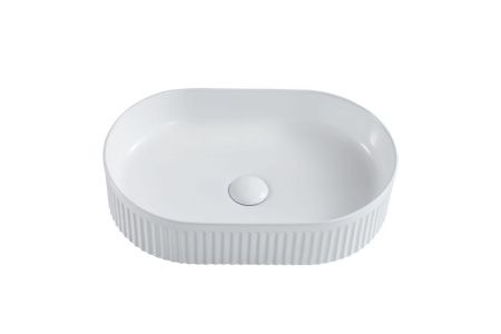 Раковина из сантехнического фарфора Sintesi SIN-LVB-APP-417 50х30 накладная цвет белый без отверстий под смеситель