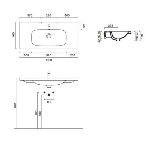 Раковина керамическая Catalano Alvea 621010001 100 см подвесная цвет белый без отверстий под смеситель - фото 2