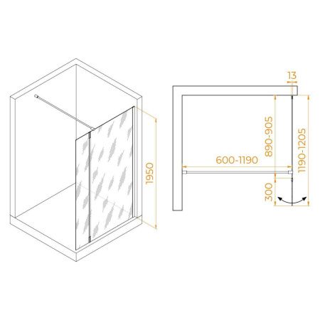 Душевая перегородка RGW Walk In 351005193-16 90х195 стекло прозрачное профиль золото
