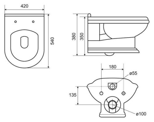 Чаша унитаза подвесная Cezares KING PALACE CZR-163-TH цвет белый без сиденья каскадный смыв - фото 3