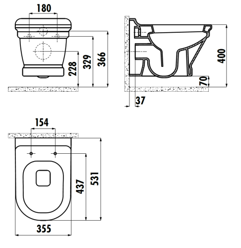 Чаша унитаза подвесная Creavit Antik AN320-11CB00E-0000 цвет белый без сиденья душевой смыв - фото 2