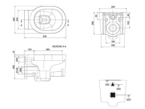 Чаша унитаза подвесная Scarabeo Bucket 8812/CL* цвет белый без сиденья безободковая каскадный смыв - фото 3