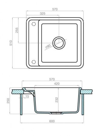 Кухонная мойка Aquaton Беллис 1A724932BS260 55х50 цвет бежевый поверхность матовая