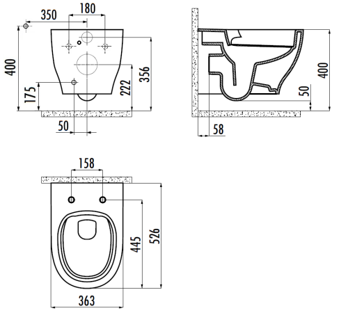 Чаша унитаза подвесная Creavit Mare MA321-00CB00E-0000 цвет белый без сиденья смыв торнадо - фото 2