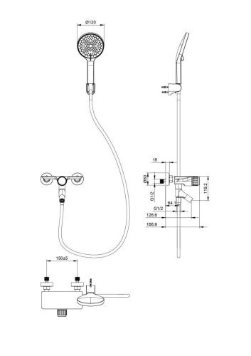 Смеситель для ванны Wonzon & Woghand WW-FE05L221-BGG настенный серый - фото 2