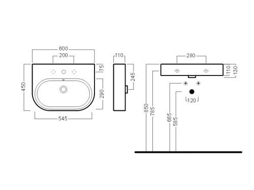 Раковина из сантехнического фаянса Hatria AREA Y0UH01 60х50 подвесная цвет белый - фото 3